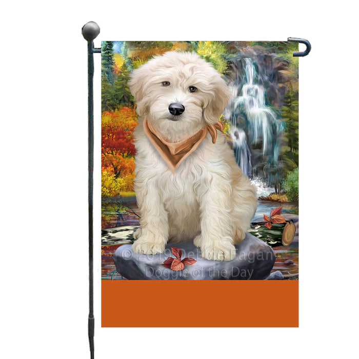 Personalized Scenic Waterfall Goldendoodle Dog Custom Garden Flags GFLG-DOTD-A61018