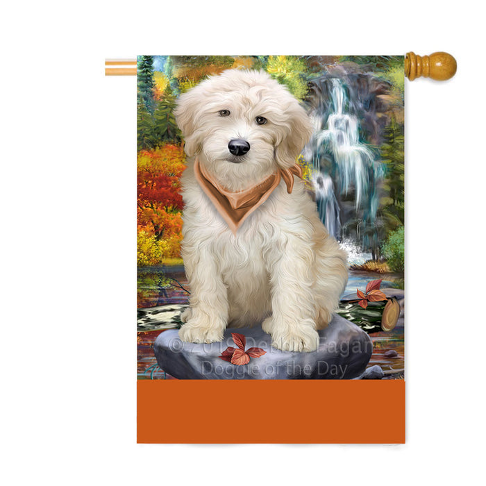 Personalized Scenic Waterfall Goldendoodle Dog Custom House Flag FLG-DOTD-A61074