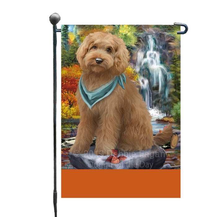 Personalized Scenic Waterfall Goldendoodle Dog Custom Garden Flags GFLG-DOTD-A61019