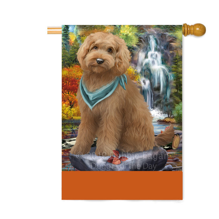 Personalized Scenic Waterfall Goldendoodle Dog Custom House Flag FLG-DOTD-A61075