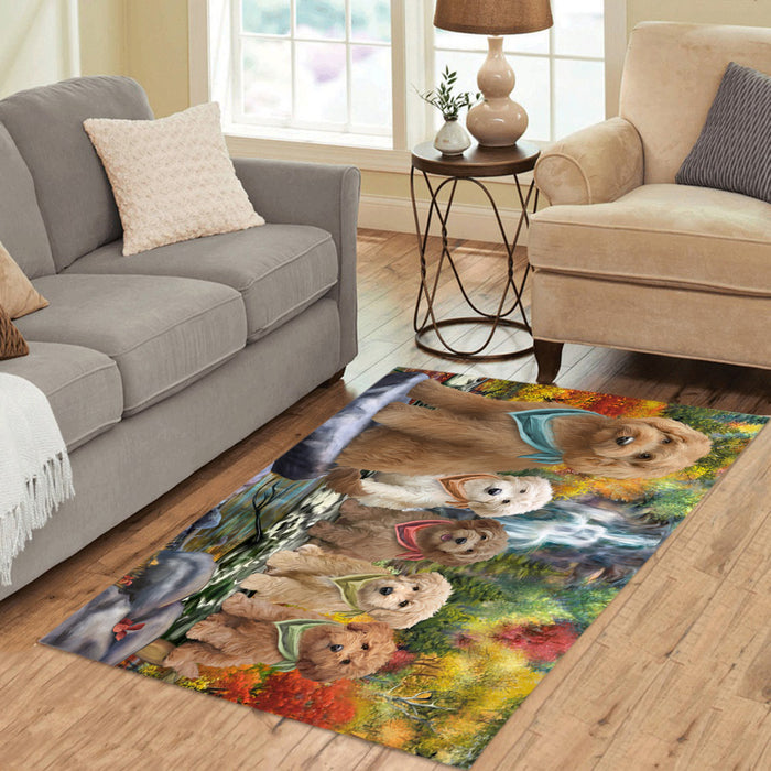 Scenic Waterfall Goldendoodle Dogs Area Rug