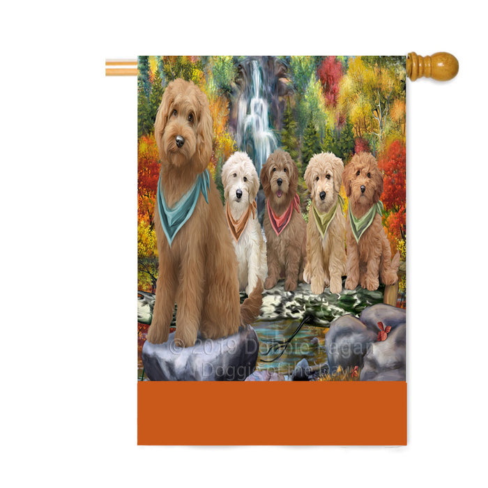 Personalized Scenic Waterfall Goldendoodle Dogs Custom House Flag FLG-DOTD-A61071