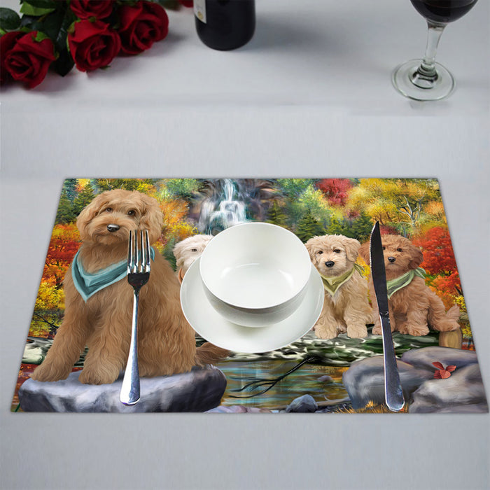 Scenic Waterfall Goldendoodle Dogs Placemat