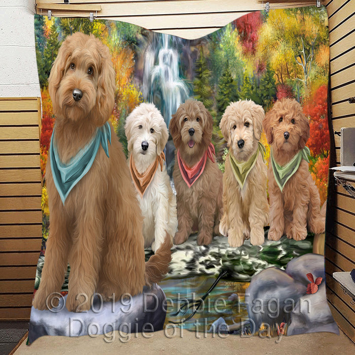 Scenic Waterfall Goldendoodle Dogs Quilt