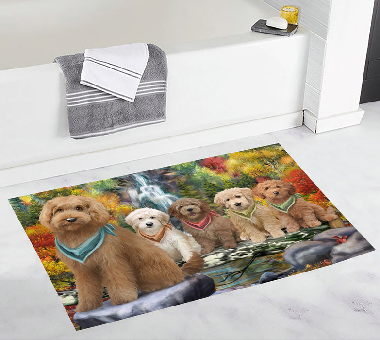 Scenic Waterfall Goldendoodle Dogs Bath Mat