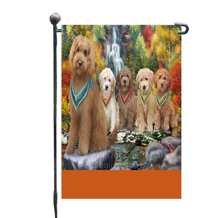 Personalized Scenic Waterfall Goldendoodle Dogs Custom Garden Flags GFLG-DOTD-A61015