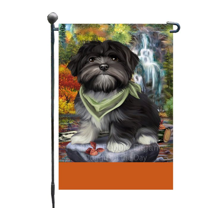 Personalized Scenic Waterfall Lhasa Apso Dog Custom Garden Flags GFLG-DOTD-A61044