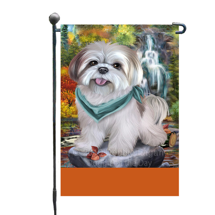 Personalized Scenic Waterfall Lhasa Apso Dog Custom Garden Flags GFLG-DOTD-A61045