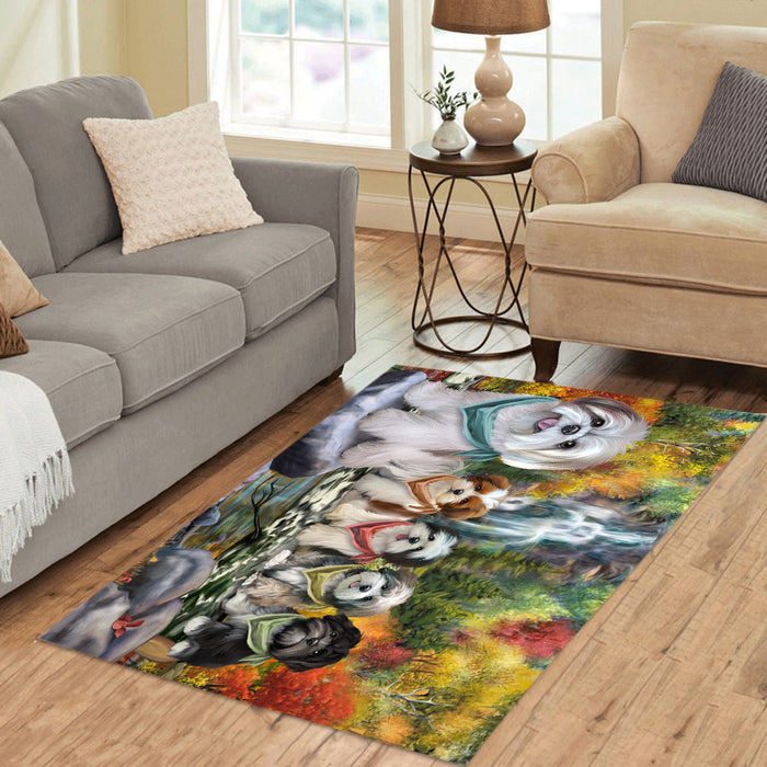 Scenic Waterfall Lhasa Apso Dogs Area Rug