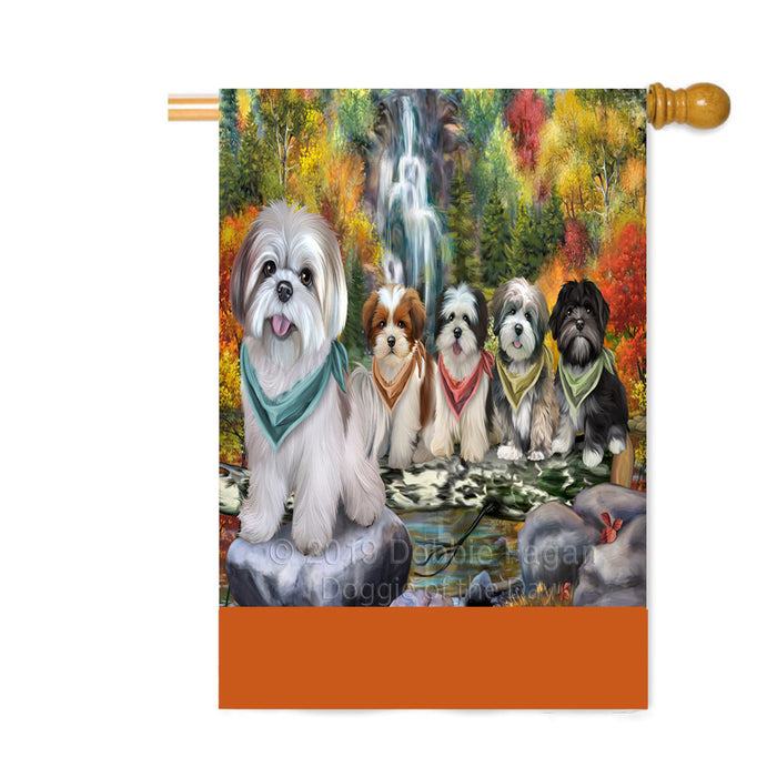 Personalized Scenic Waterfall Lhasa Apso Dogs Custom House Flag FLG-DOTD-A61096