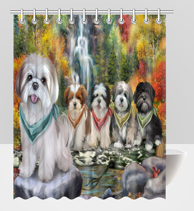 Scenic Waterfall Lhasa Apso Dogs Shower Curtain