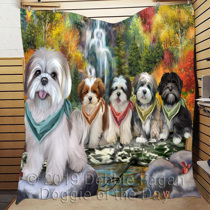 Scenic Waterfall Lhasa Apso Dogs Quilt