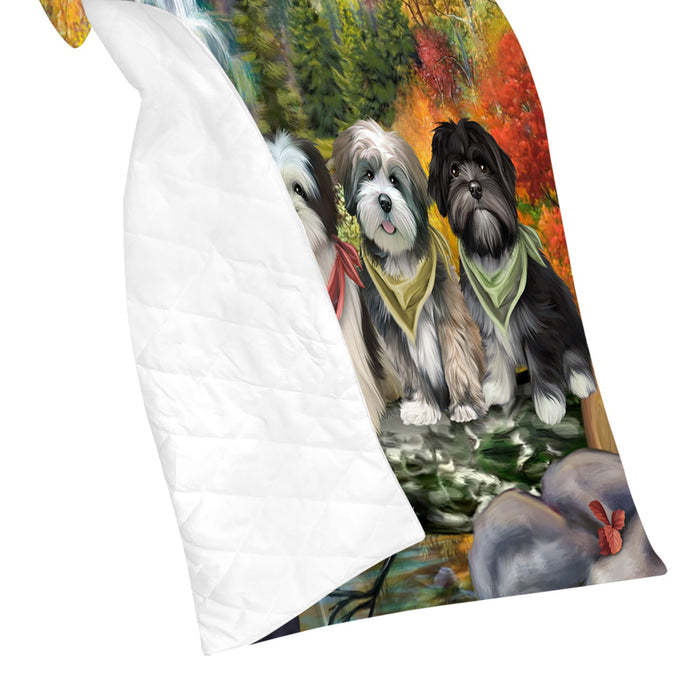 Scenic Waterfall Lhasa Apso Dogs Quilt