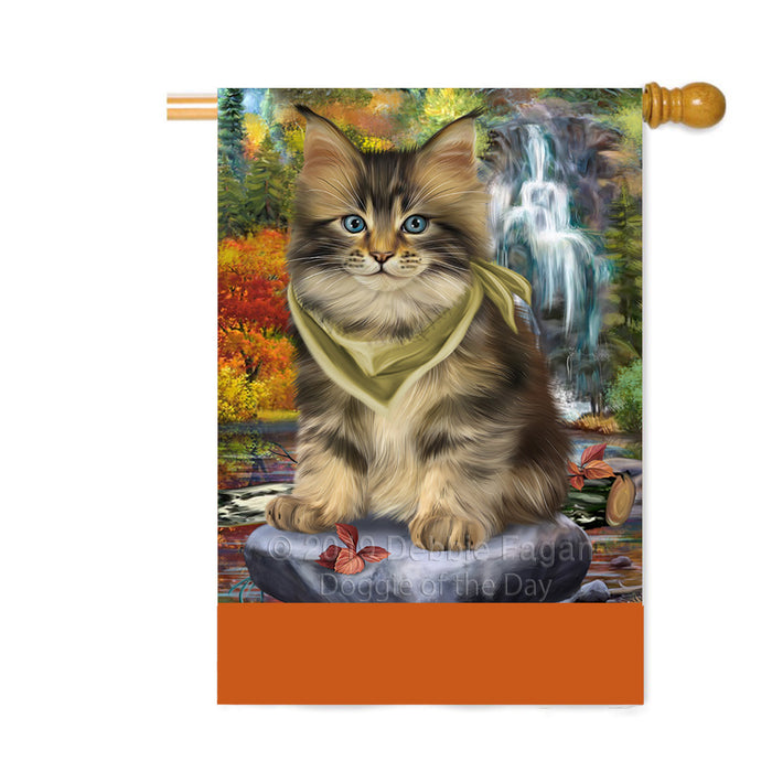 Personalized Scenic Waterfall Maine Coon Cat Custom House Flag FLG-DOTD-A61103