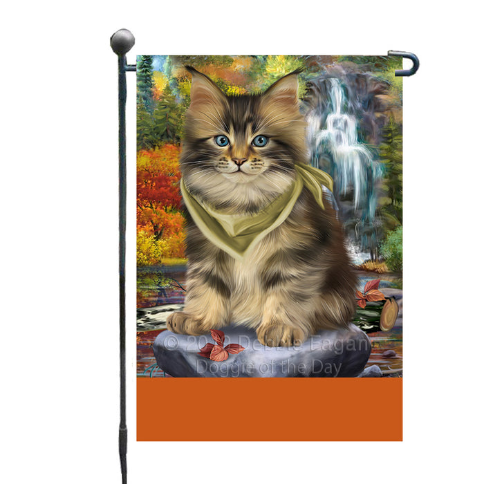 Personalized Scenic Waterfall Maine Coon Cat Custom Garden Flags GFLG-DOTD-A61047