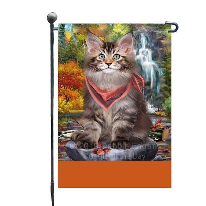 Personalized Scenic Waterfall Maine Coon Cat Custom Garden Flags GFLG-DOTD-A61048