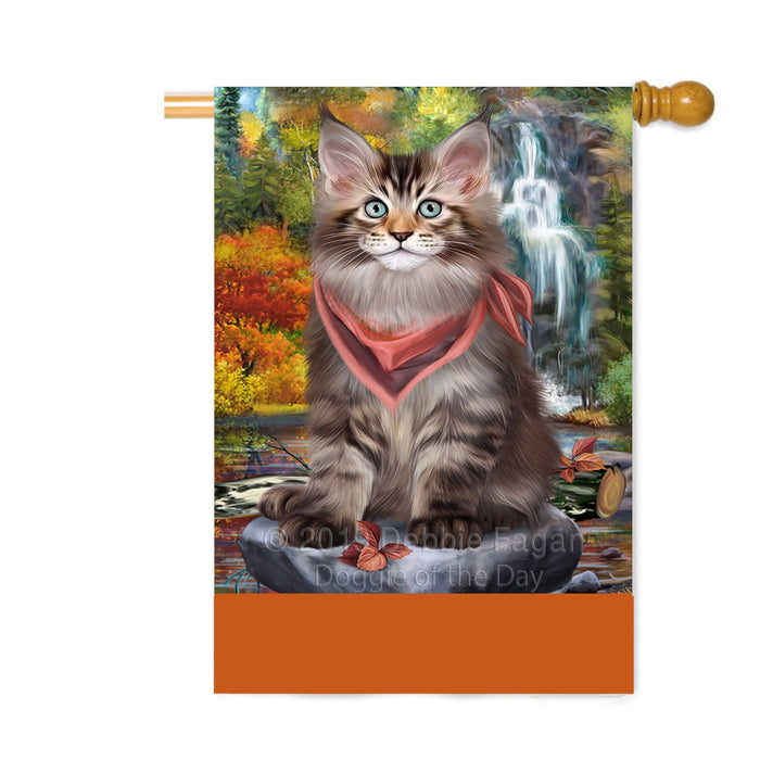 Personalized Scenic Waterfall Maine Coon Cat Custom House Flag FLG-DOTD-A61104