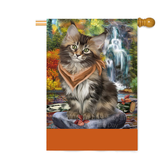 Personalized Scenic Waterfall Maine Coon Cat Custom House Flag FLG-DOTD-A61105