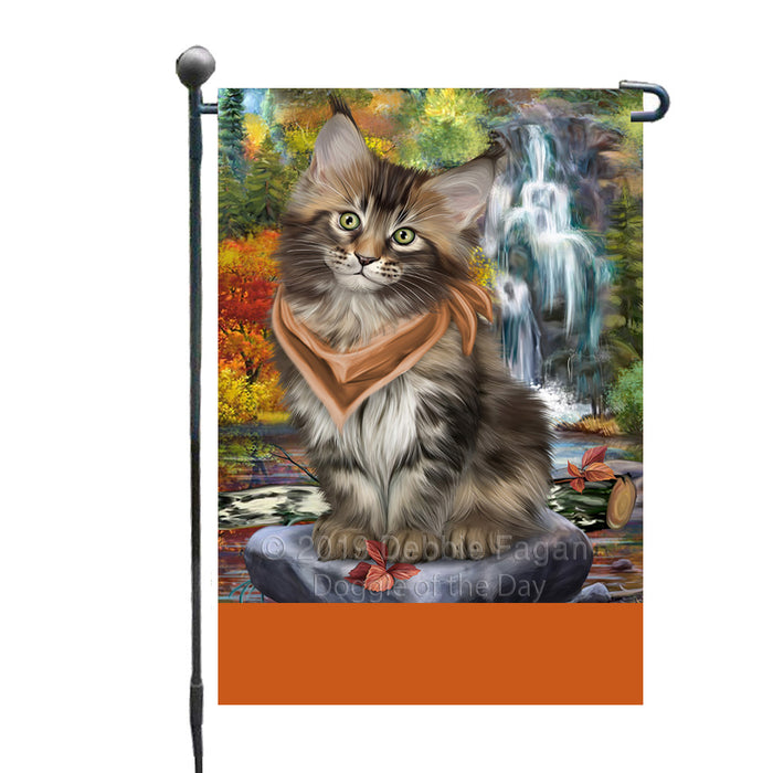 Personalized Scenic Waterfall Maine Coon Cat Custom Garden Flags GFLG-DOTD-A61049