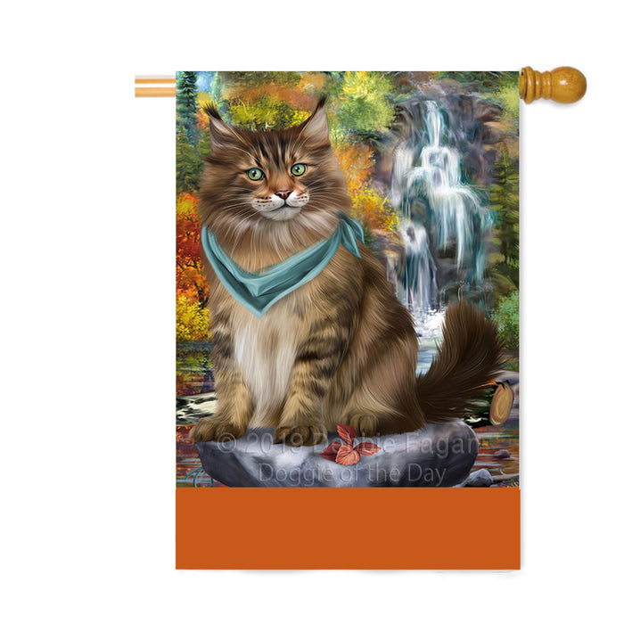 Personalized Scenic Waterfall Maine Coon Cat Custom House Flag FLG-DOTD-A61106