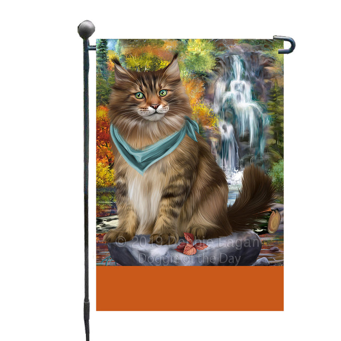 Personalized Scenic Waterfall Maine Coon Cat Custom Garden Flags GFLG-DOTD-A61050