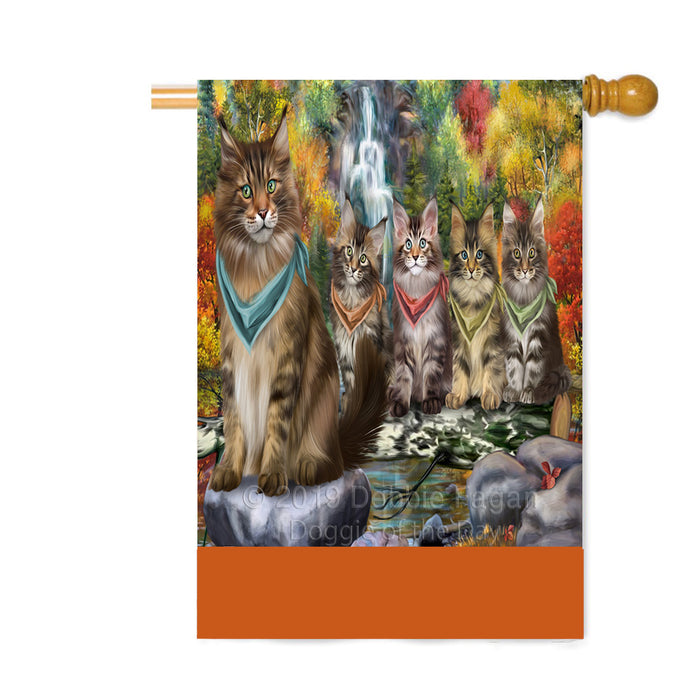 Personalized Scenic Waterfall Maine Coon Cats Custom House Flag FLG-DOTD-A61102