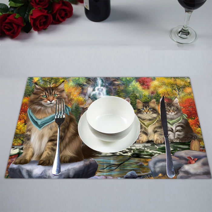 Scenic Waterfall Maine Coon Cats Placemat