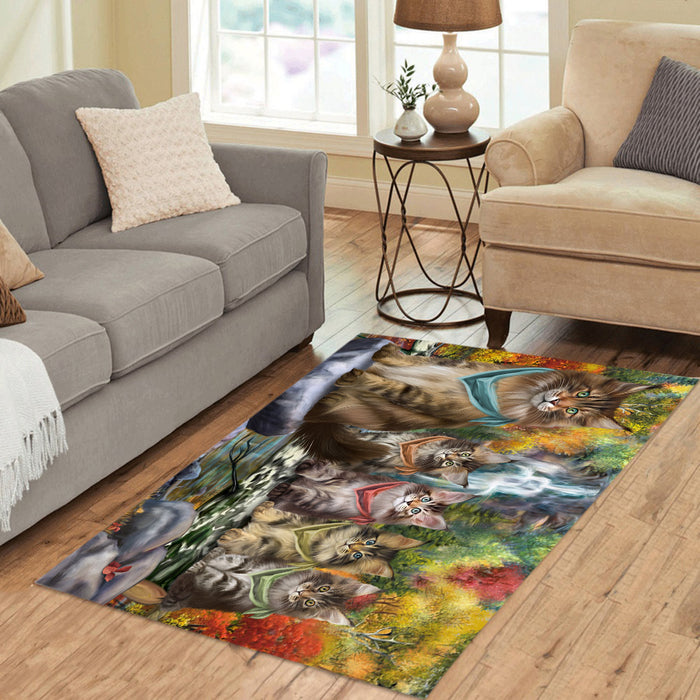 Scenic Waterfall Maine Coon Cats Area Rug