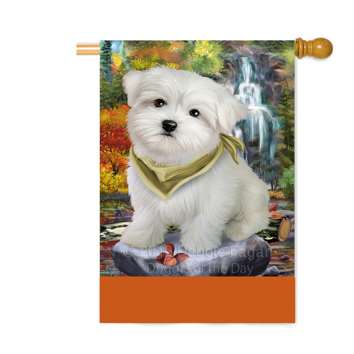 Personalized Scenic Waterfall Maltese Dog Custom House Flag FLG-DOTD-A61108
