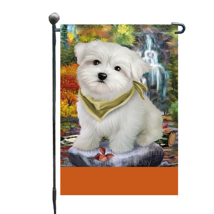 Personalized Scenic Waterfall Maltese Dog Custom Garden Flags GFLG-DOTD-A61052