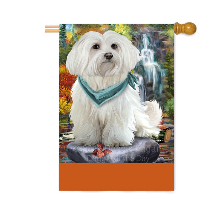 Personalized Scenic Waterfall Maltese Dog Custom House Flag FLG-DOTD-A61109