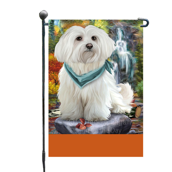 Personalized Scenic Waterfall Maltese Dog Custom Garden Flags GFLG-DOTD-A61053