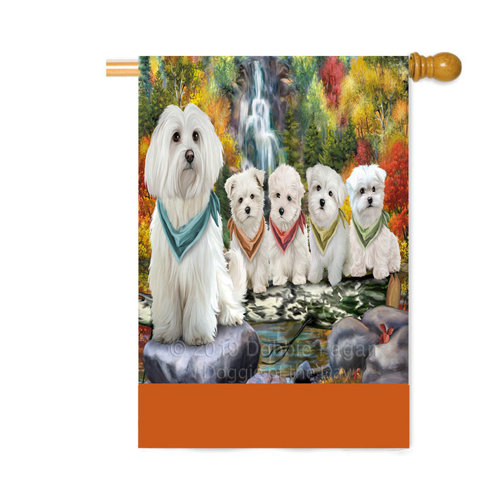Personalized Scenic Waterfall Maltese Dogs Custom House Flag FLG-DOTD-A61107