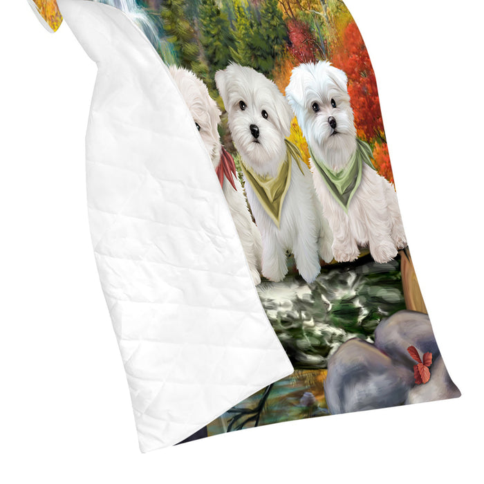 Scenic Waterfall Maltese Dogs Quilt