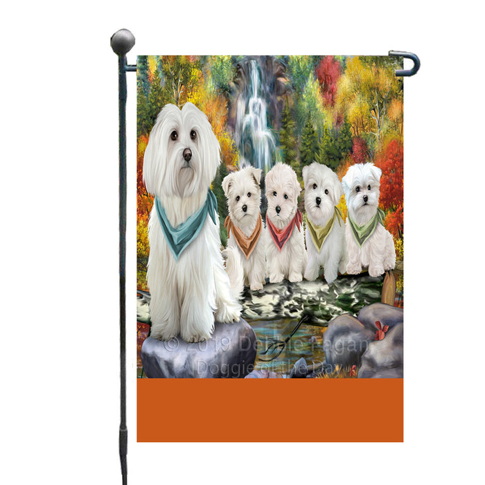 Personalized Scenic Waterfall Maltese Dogs Custom Garden Flags GFLG-DOTD-A61051
