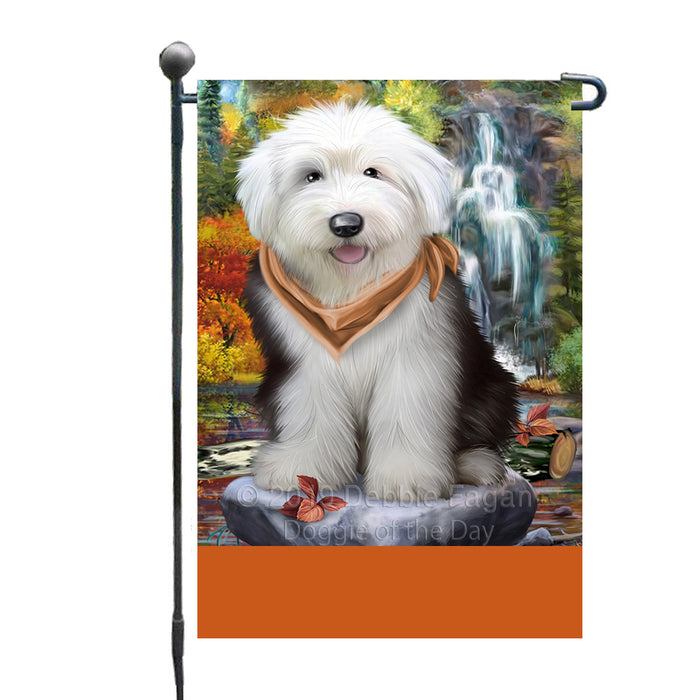 Personalized Scenic Waterfall Old English Sheepdog Custom Garden Flags GFLG-DOTD-A61061