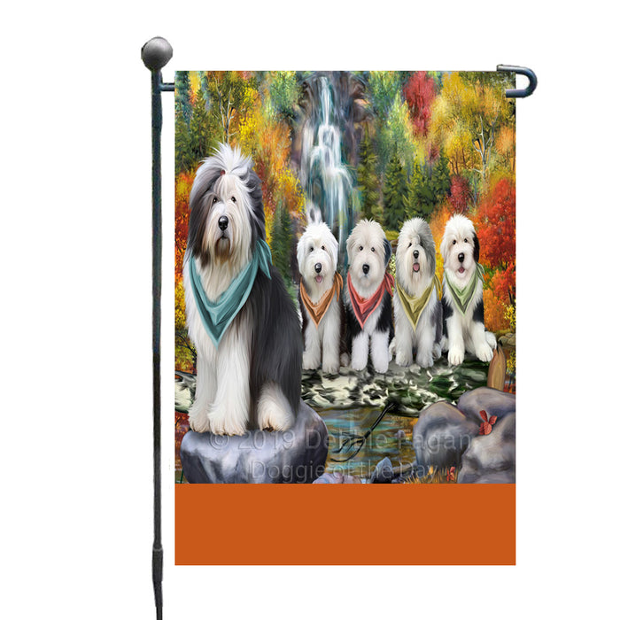 Personalized Scenic Waterfall Old English Sheepdogs Custom Garden Flags GFLG-DOTD-A61060