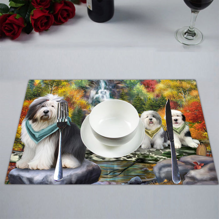 Scenic Waterfall Old English Sheepdogs Placemat