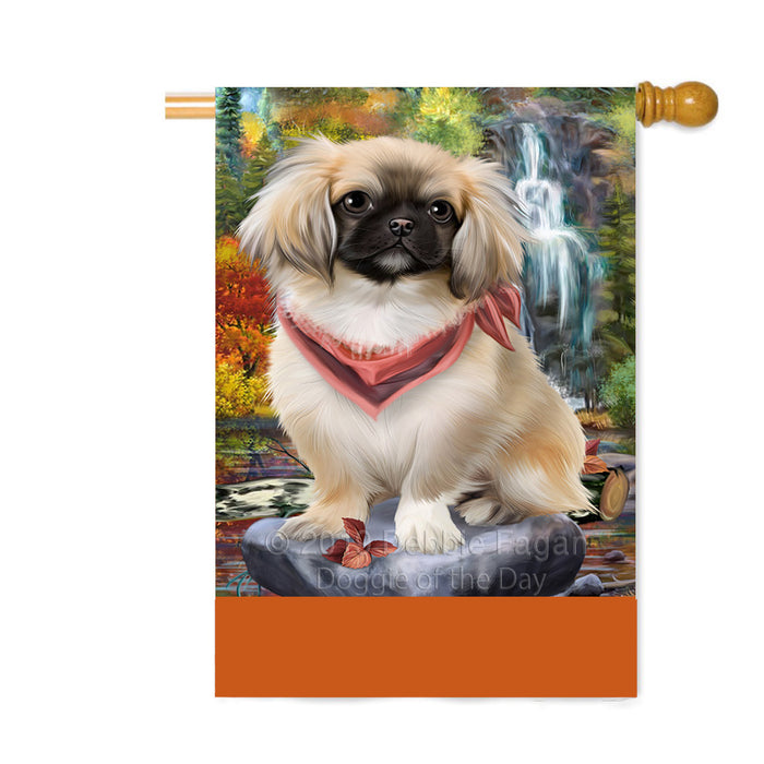 Personalized Scenic Waterfall Pekingese Dog Custom House Flag FLG-DOTD-A61126