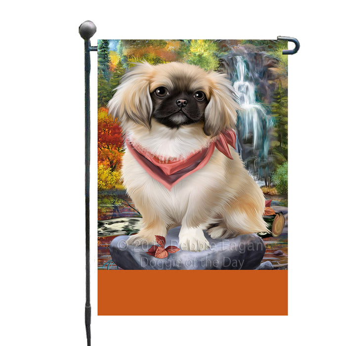 Personalized Scenic Waterfall Pekingese Dog Custom Garden Flags GFLG-DOTD-A61070