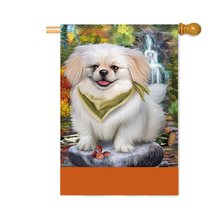 Personalized Scenic Waterfall Pekingese Dog Custom House Flag FLG-DOTD-A61127