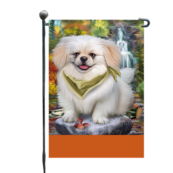 Personalized Scenic Waterfall Pekingese Dog Custom Garden Flags GFLG-DOTD-A61071