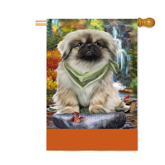 Personalized Scenic Waterfall Pekingese Dog Custom House Flag FLG-DOTD-A61128