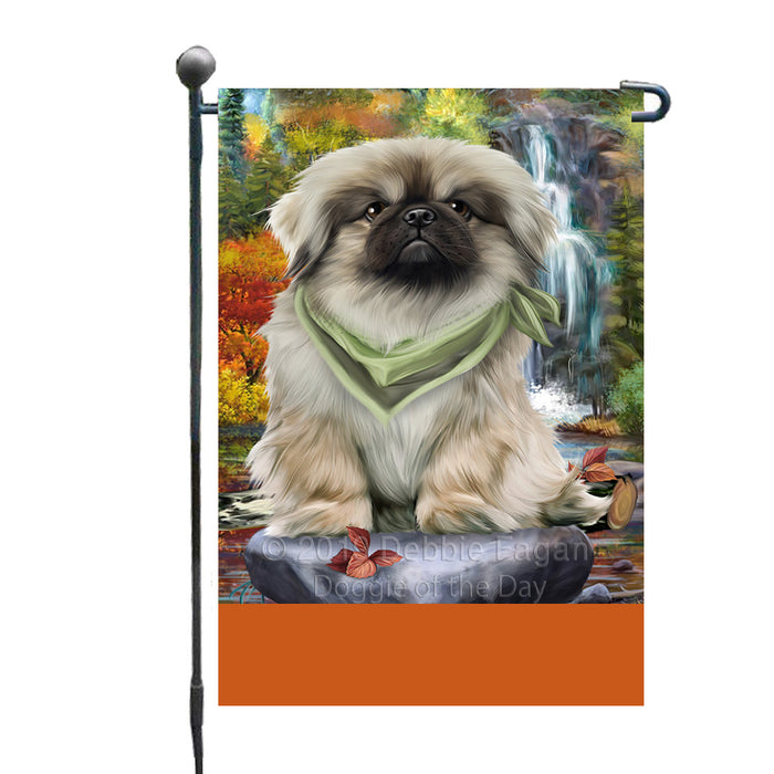 Personalized Scenic Waterfall Pekingese Dog Custom Garden Flags GFLG-DOTD-A61072