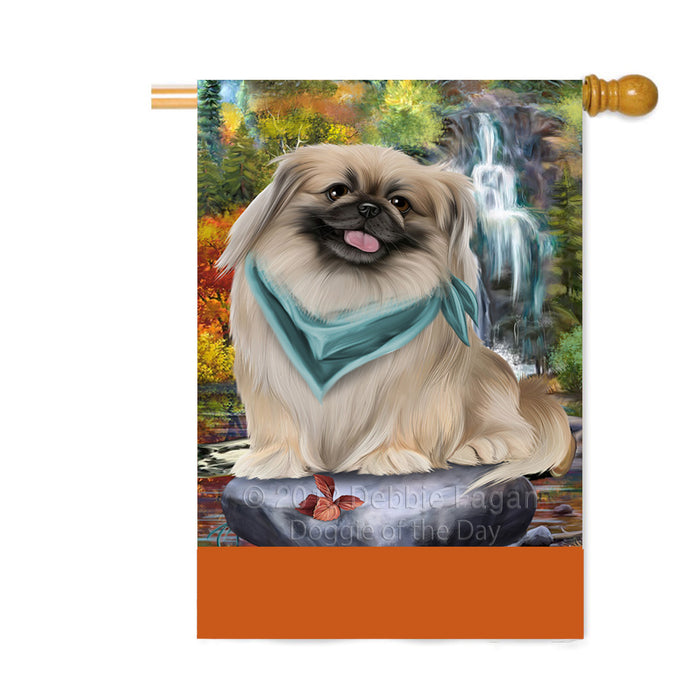 Personalized Scenic Waterfall Pekingese Dog Custom House Flag FLG-DOTD-A61129