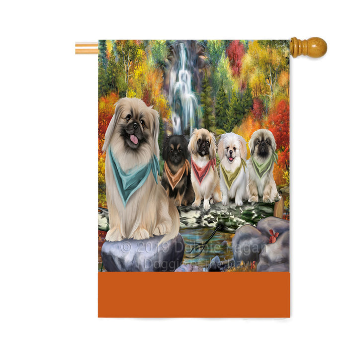 Personalized Scenic Waterfall Pekingese Dogs Custom House Flag FLG-DOTD-A61124