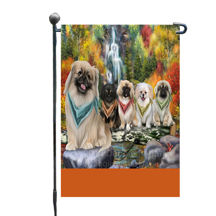Personalized Scenic Waterfall Pekingese Dogs Custom Garden Flags GFLG-DOTD-A61068