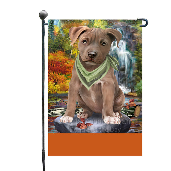 Personalized Scenic Waterfall Pit Bull Dog Custom Garden Flags GFLG-DOTD-A61075
