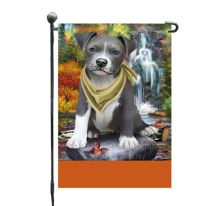 Personalized Scenic Waterfall Pit Bull Dog Custom Garden Flags GFLG-DOTD-A61076