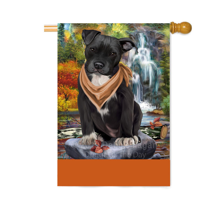 Personalized Scenic Waterfall Pit Bull Dog Custom House Flag FLG-DOTD-A61134